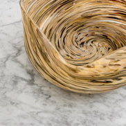 Aurelia multicolour glass bowl with rounded rectangular shape and swirling brown, beige, cream and white pattern for modern home décor
