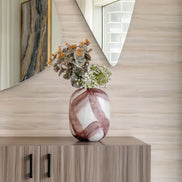 Bloom glass vase with white base and handcrafted artistic pattern, luxury decorative vase for modern home décor