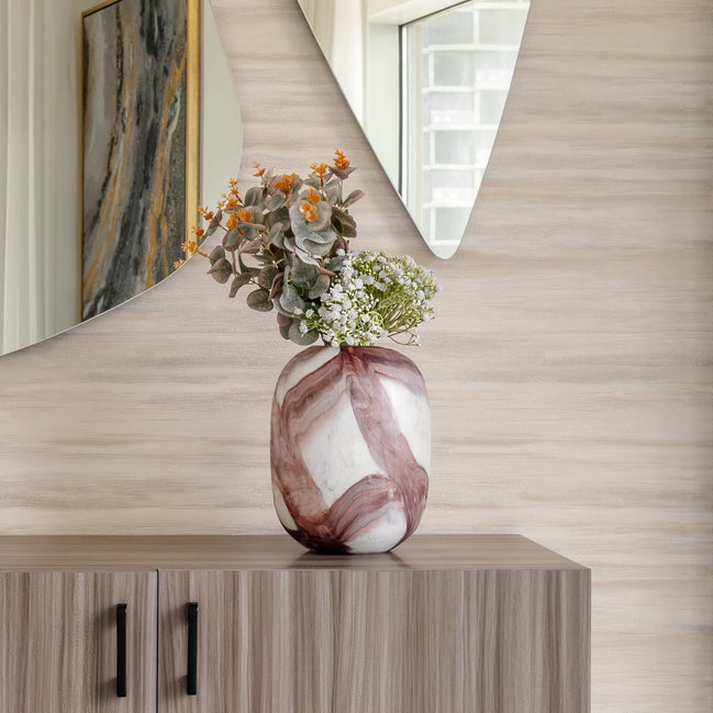 Bloom glass vase with white base and handcrafted artistic pattern, luxury decorative vase for modern home décor