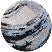 Blue Grey Abstract Round Handmade Silk Rug for Living Room and Foyer.