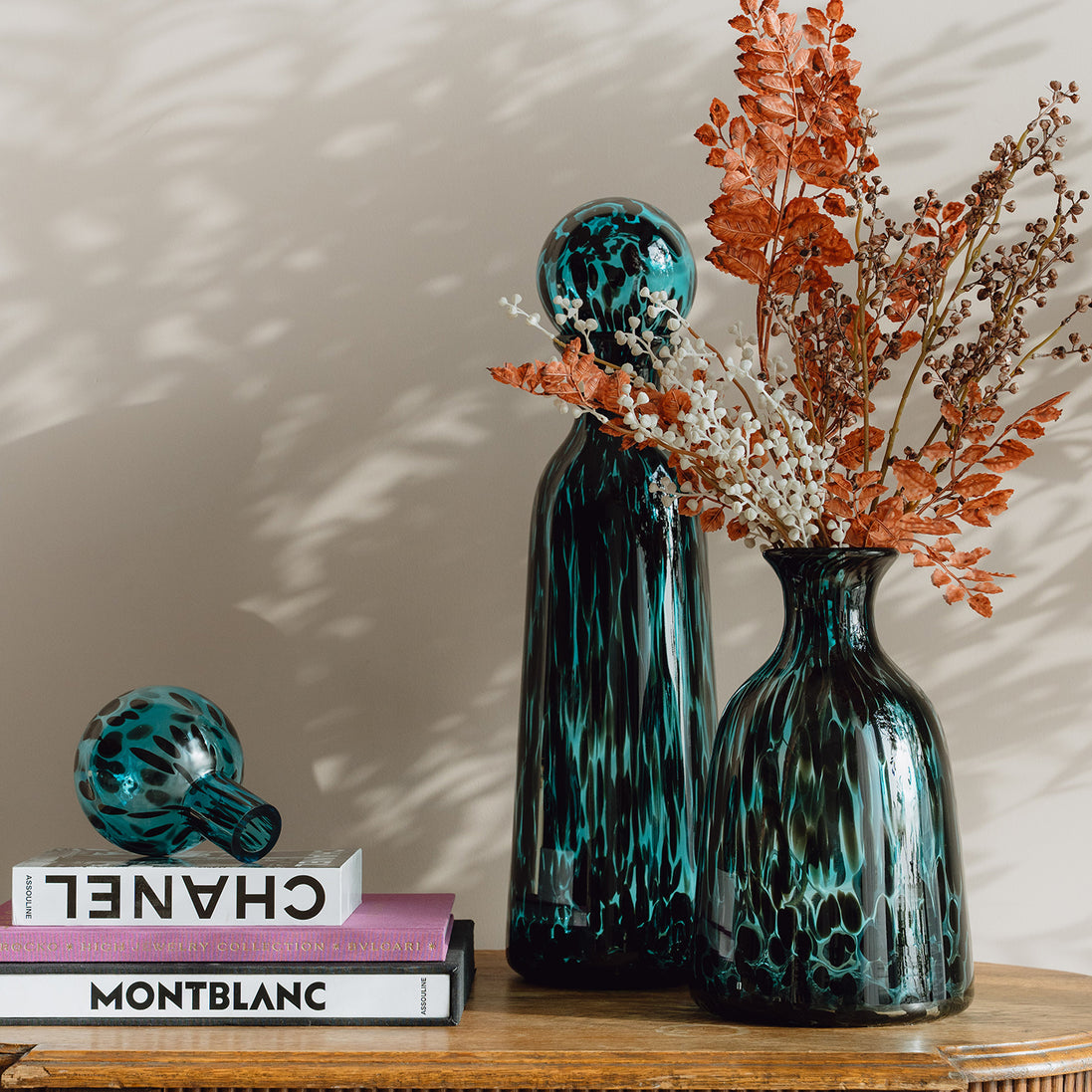 Blue Speckled Glass Bottle Jar for Living Room Home Decor