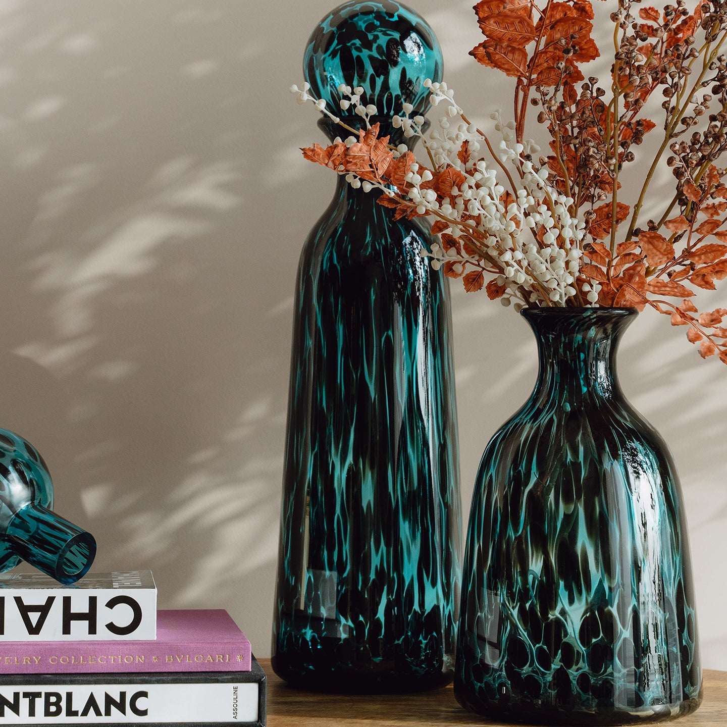 Blue Speckled Glass Bottle Jar for Living Room Home Decor
