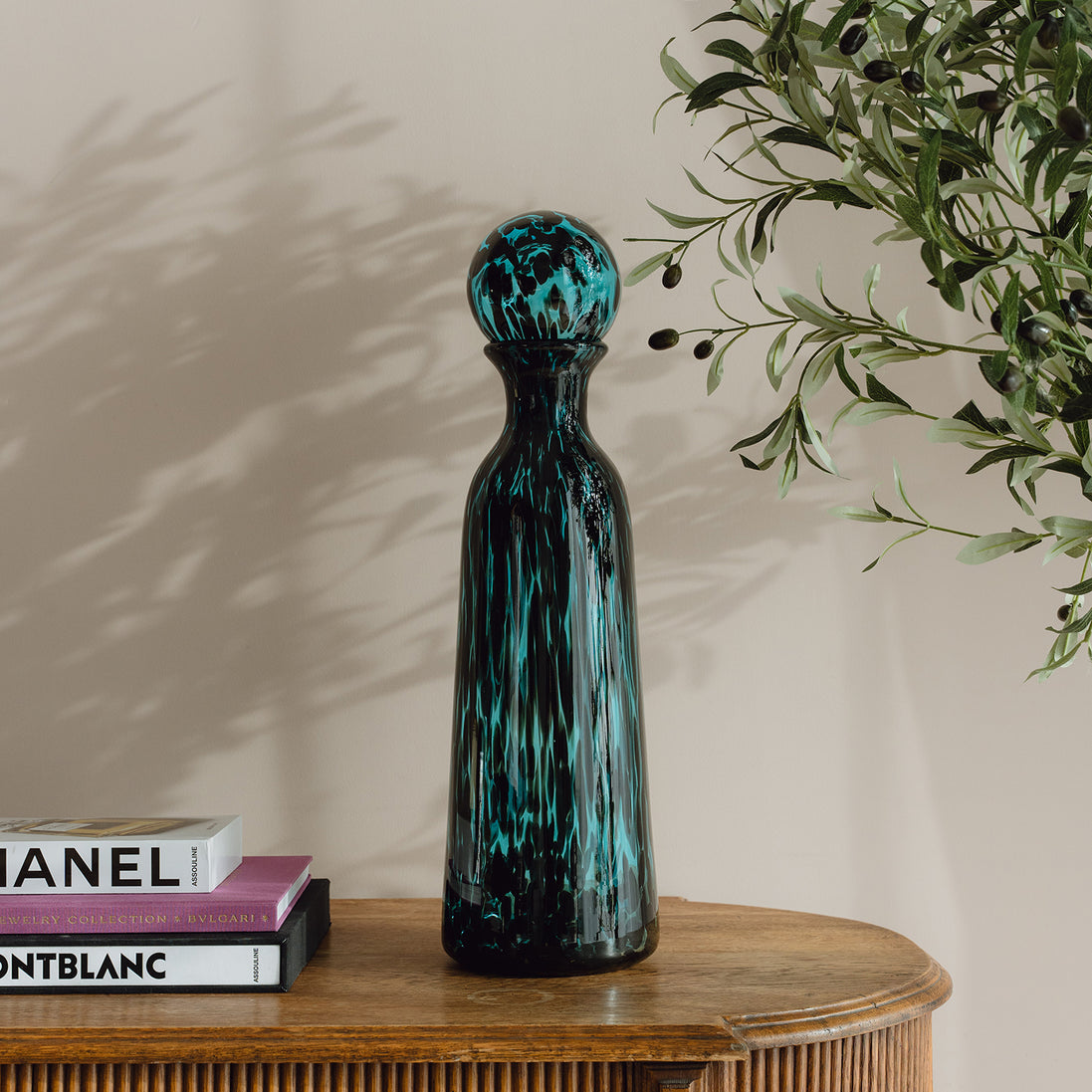 Blue Speckled Glass Bottle Jar for Living Room Home Decor
