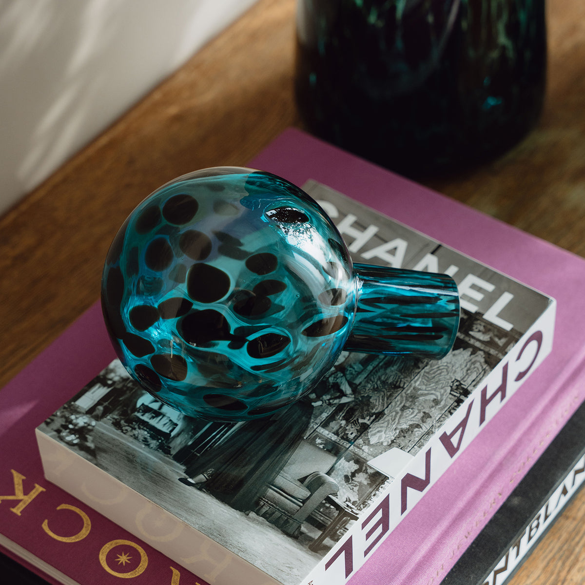 Blue Speckled Glass Bottle Jar for Living Room Home Decor