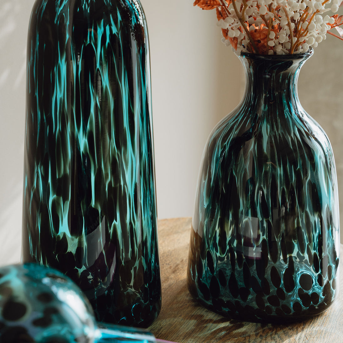 Blue Speckled Glass Bottle Jar for Living Room Home Decor