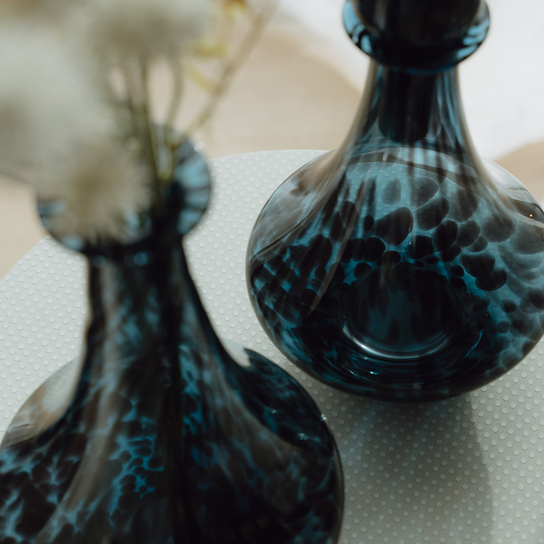 Blue Speckled Abstract Pattern Glass Jar for Living Room Home Decor.