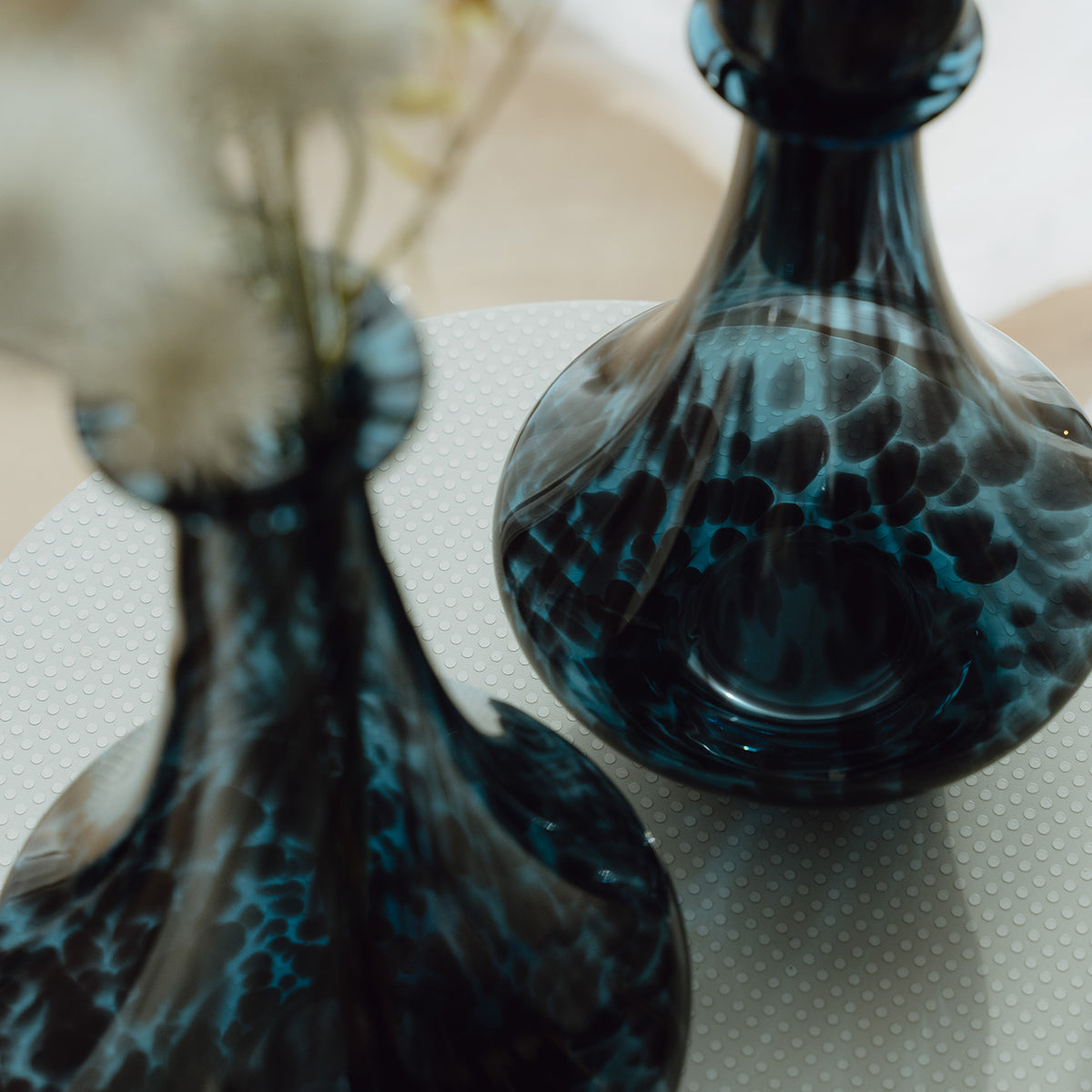 Blue Speckled Abstract Pattern Glass Jar for Living Room Home Decor.