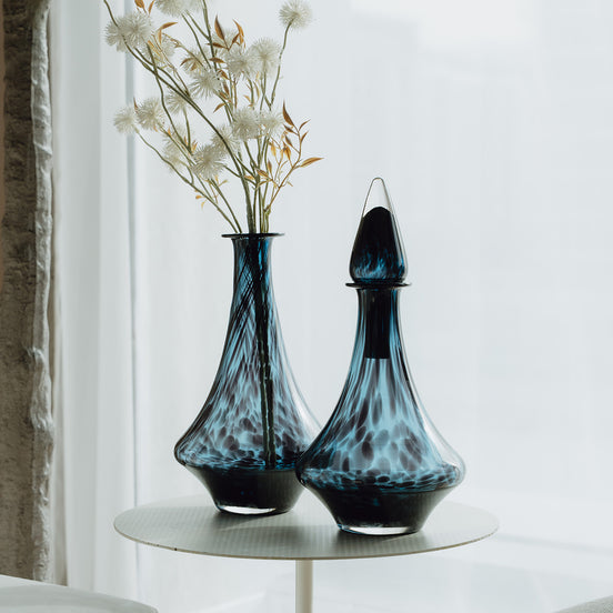Blue Speckled Abstract Pattern Glass Jar for Living Room Home Decor.