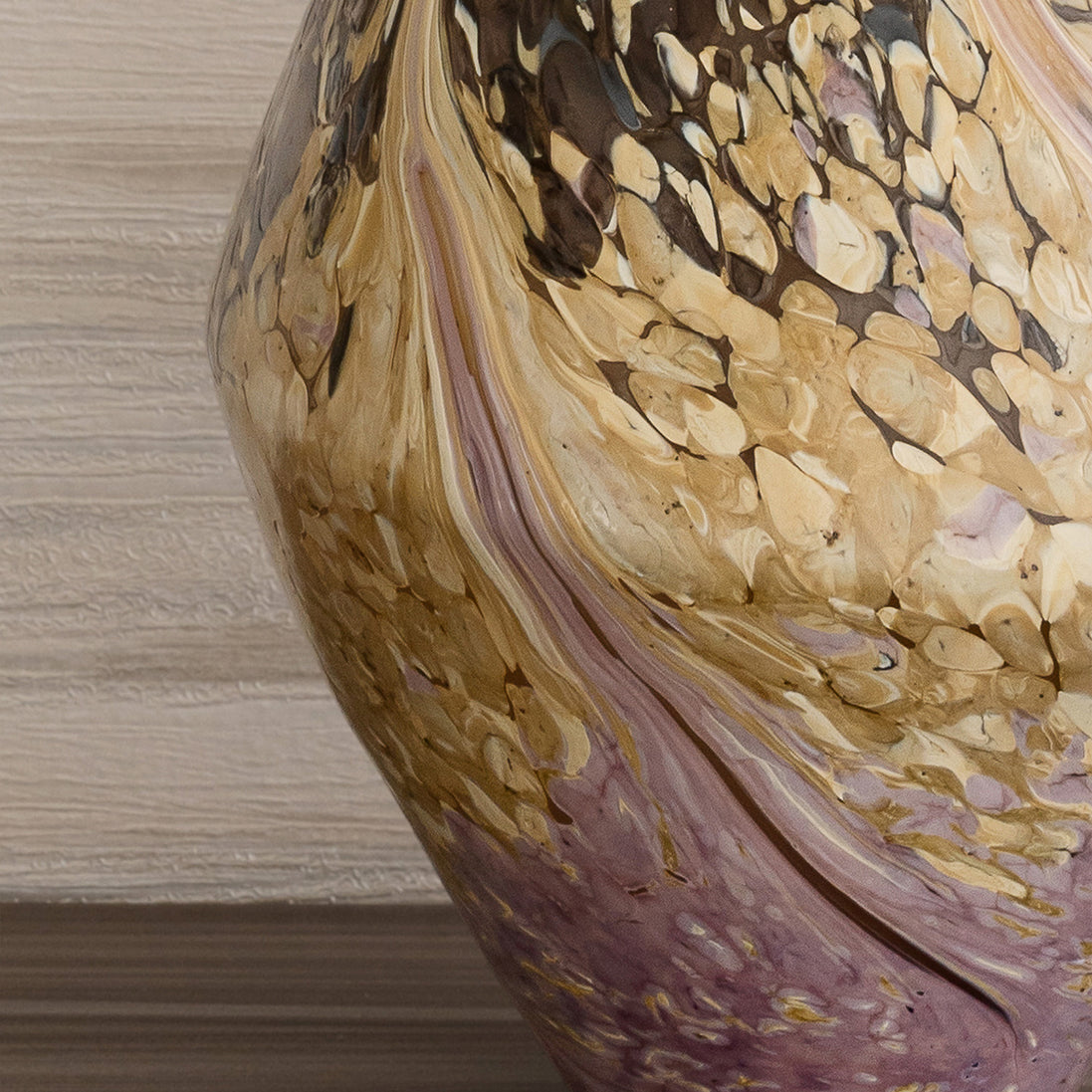 Celeste abstract glass vase with diamond shape, brown and beige algae-inspired pattern, decorative vase for modern home décor