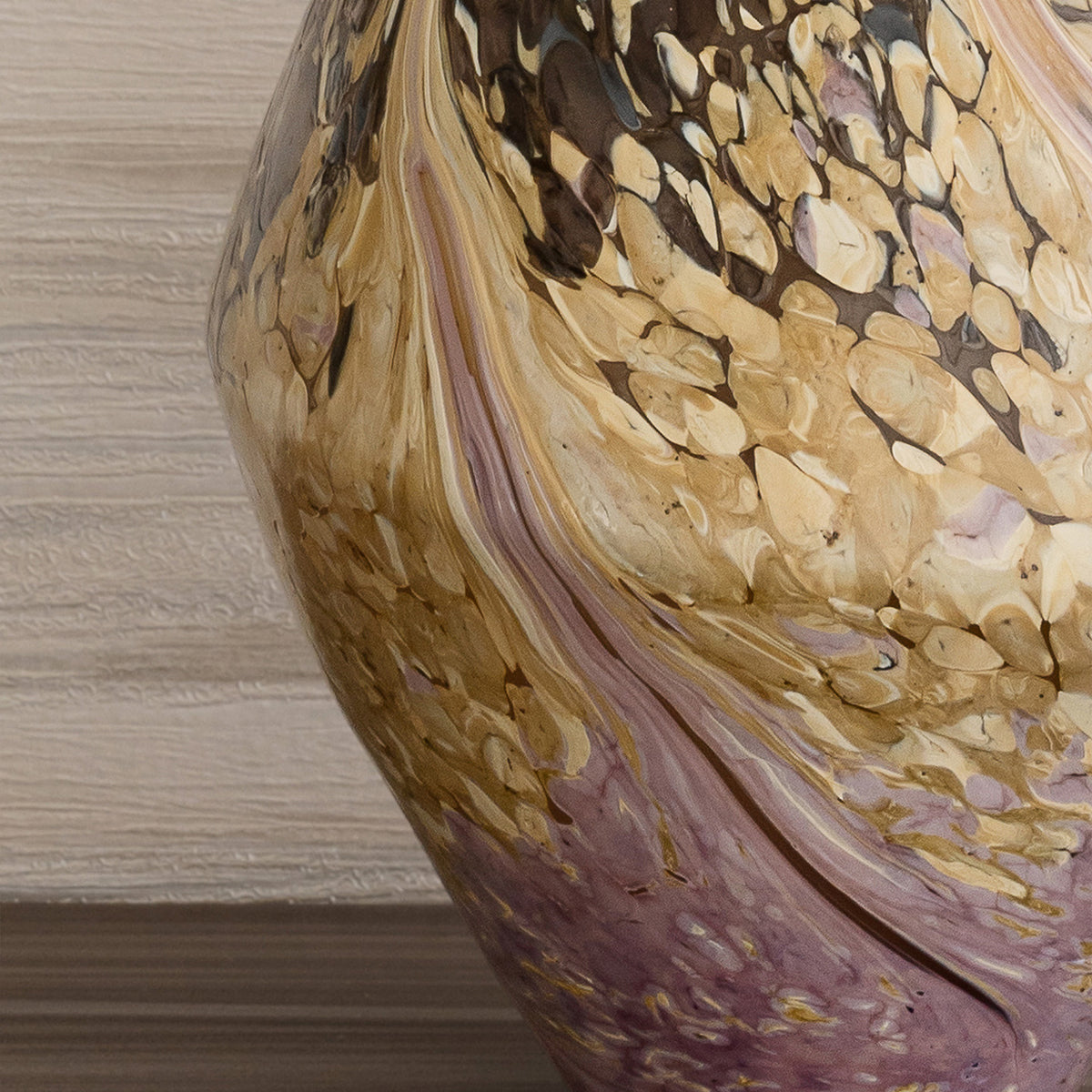 Celeste abstract glass vase with diamond shape, brown and beige algae-inspired pattern, decorative vase for modern home décor
