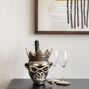 Chill Chimp silver ice bucket with sculptural monkey design, luxury home bar accessory for entertaining and modern home décor.