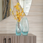 Ciel blue glass vase with organic shape and textured surface, decorative vase for modern luxury home décor