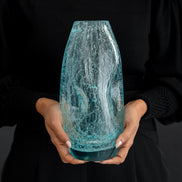 Ciel blue glass vase with organic shape and textured surface, decorative vase for modern luxury home décor