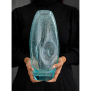 Ciel blue glass vase with organic shape and textured surface, decorative vase for modern luxury home décor