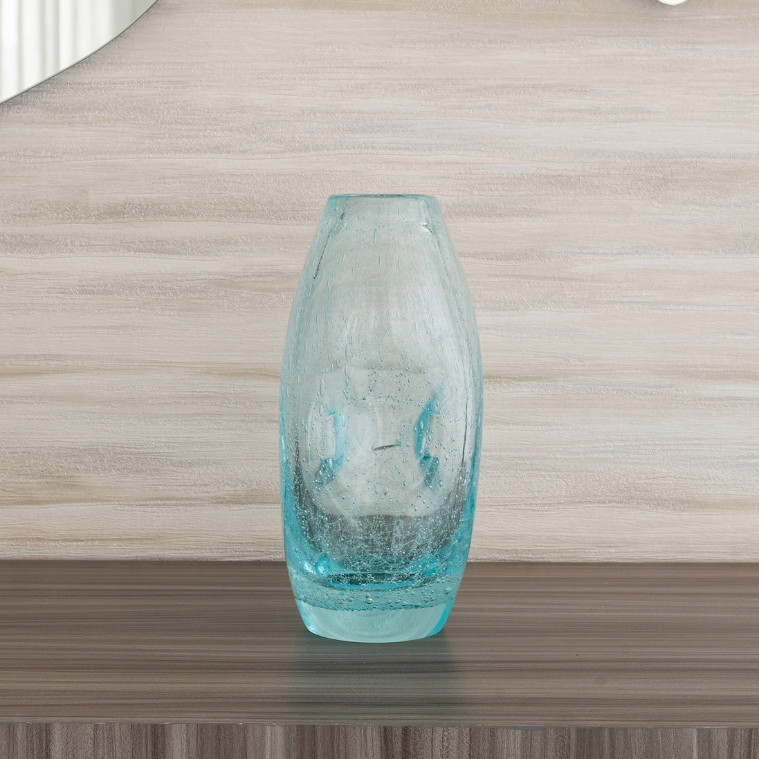 Ciel blue glass vase with organic shape and textured surface, decorative vase for modern luxury home décor