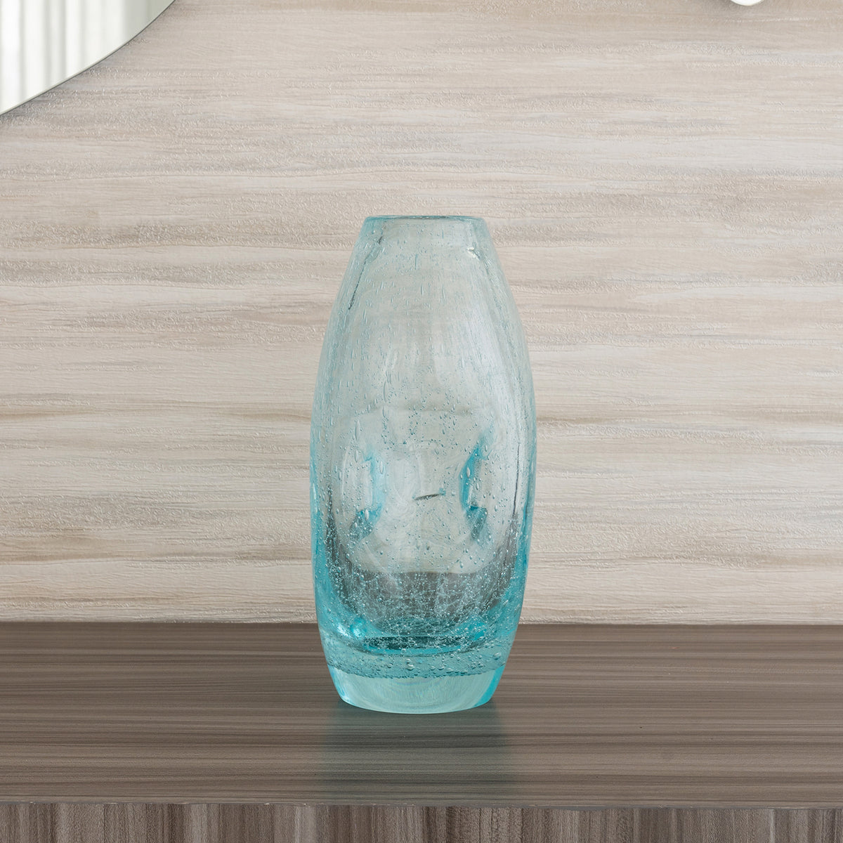Ciel blue glass vase with organic shape and textured surface, decorative vase for modern luxury home décor