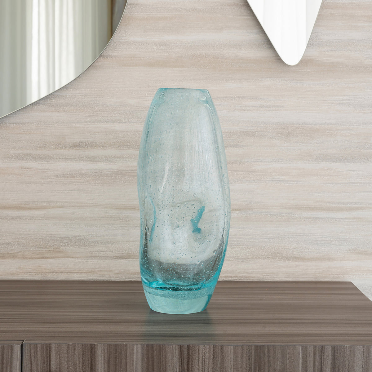 Ciel blue glass vase with organic shape and textured surface, decorative vase for modern luxury home décor