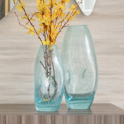 Ciel blue glass vase with organic shape and textured surface, decorative vase for modern luxury home décor