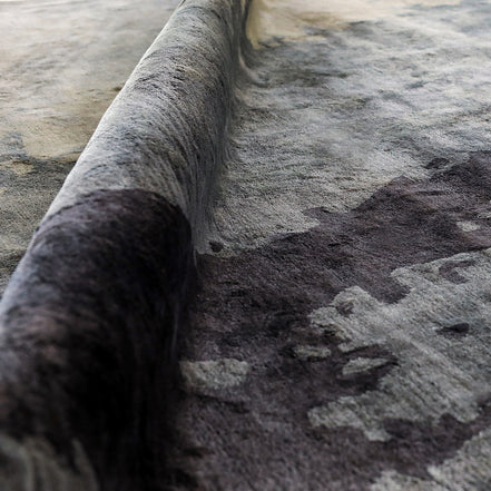 Grey Shades Handmade Silk Rug with an Abstract Pattern for Modern Living Room or Modern Bedroom