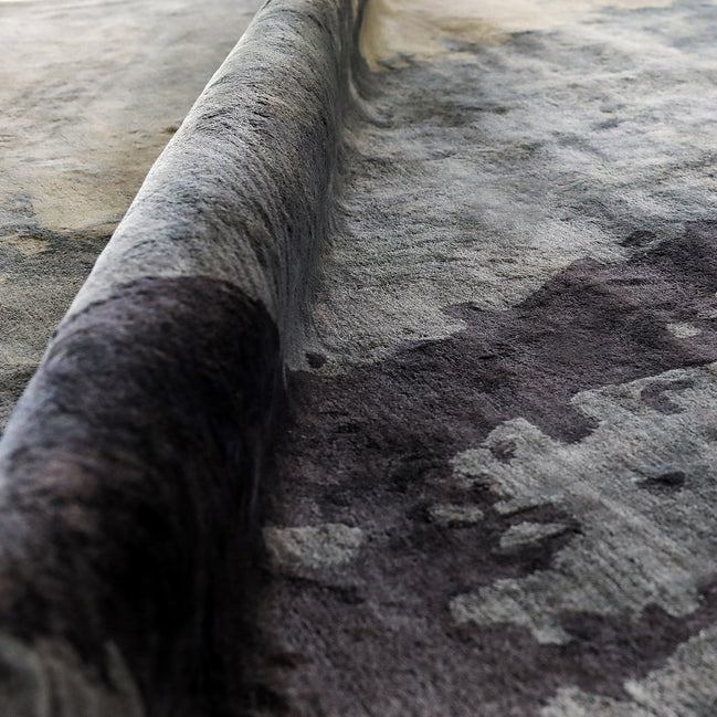 Grey Shades Handmade Silk Rug with an Abstract Pattern for Modern Living Room or Modern Bedroom