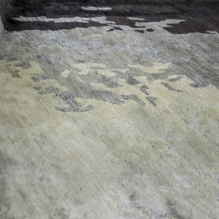 Grey Shades Handmade Silk Rug with an Abstract Pattern for Modern Living Room or Modern Bedroom.