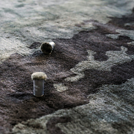 Grey Shades Handmade Silk Rug with an Abstract Pattern for Modern Living Room or Modern Bedroom.