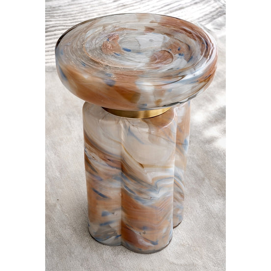 Clover swirl accent table with clover-shaped base and pastel tones, luxury designer side table for modern home décor.