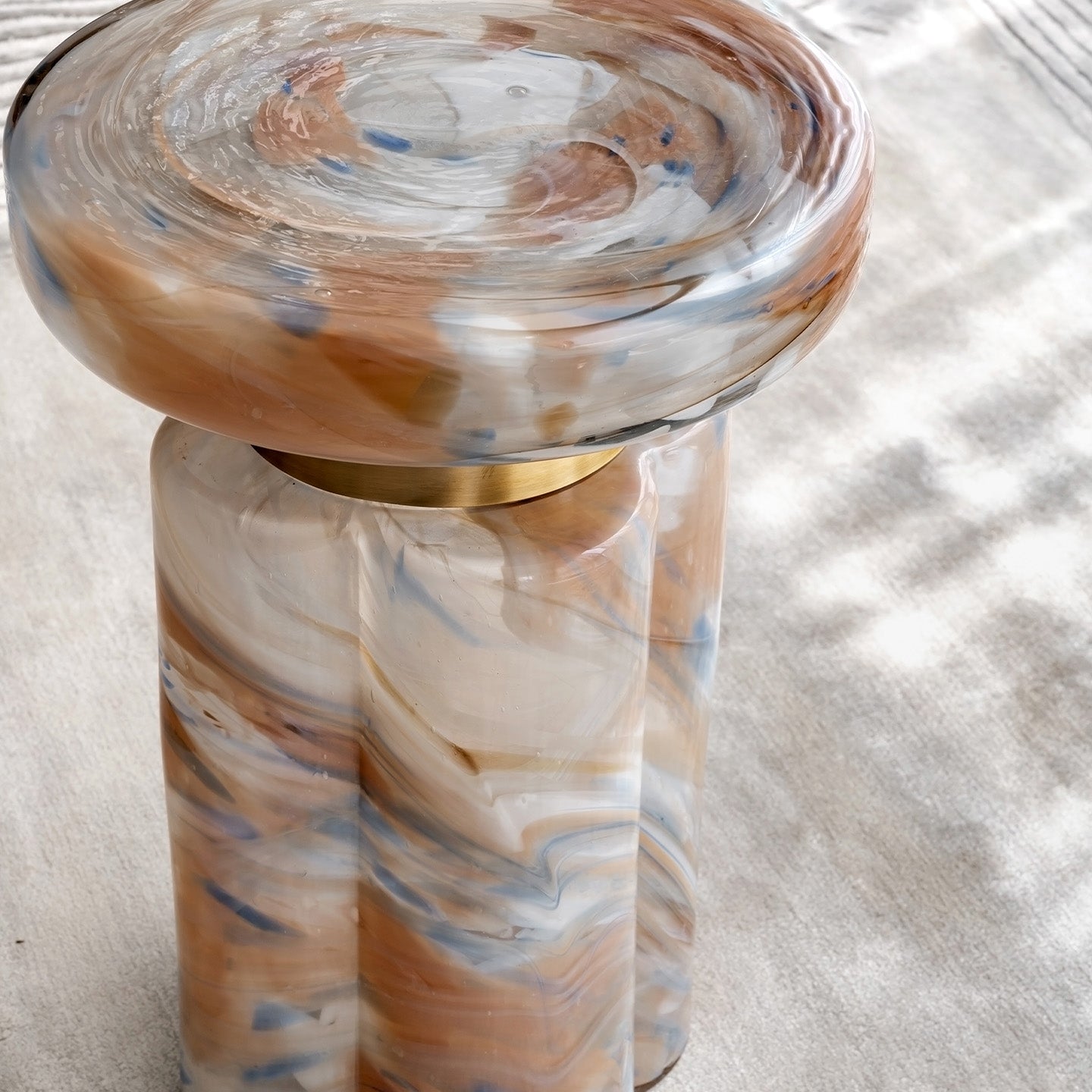 Clover swirl accent table with clover-shaped base and pastel tones, luxury designer side table for modern home décor