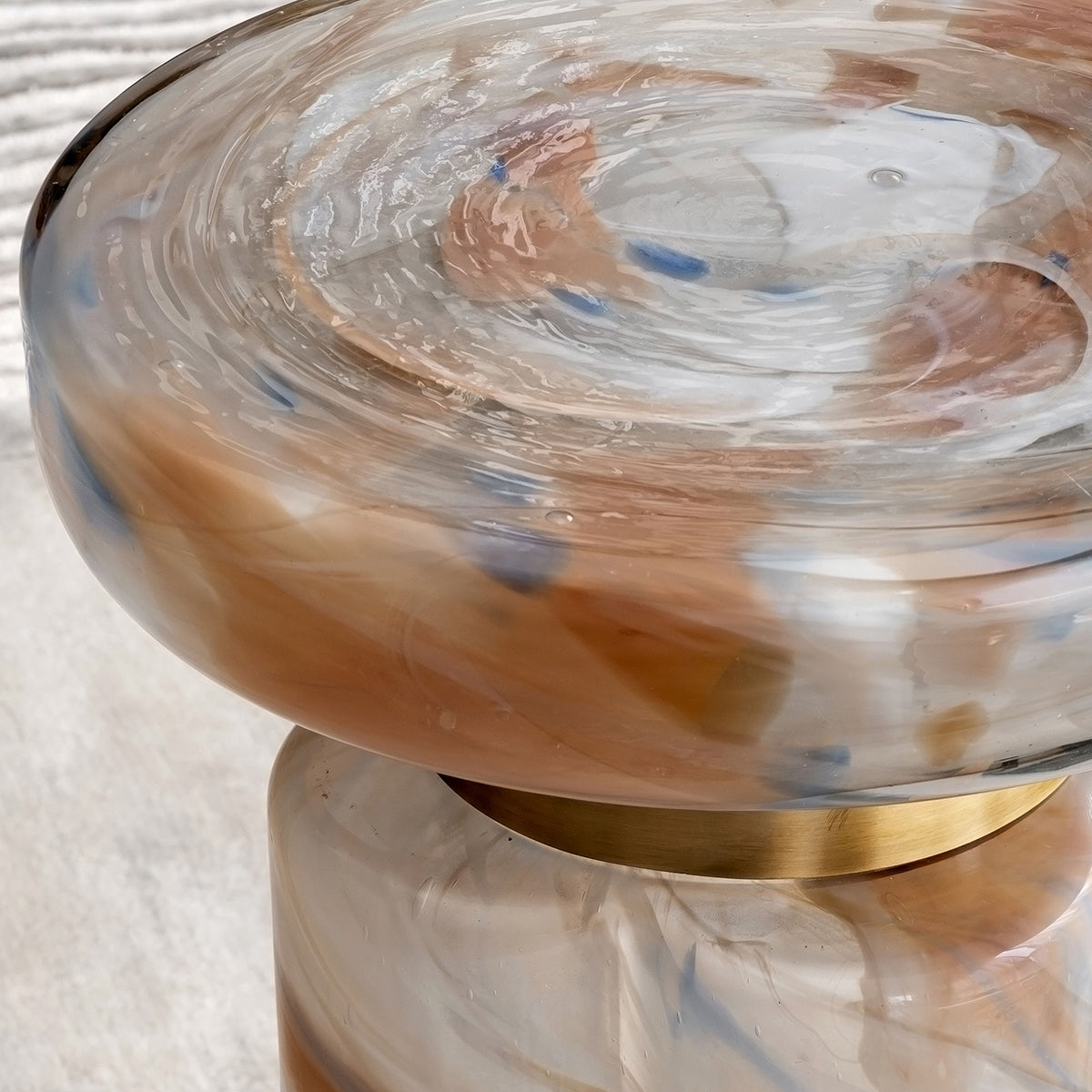 Clover swirl accent table with clover-shaped base and pastel tones, luxury designer side table for modern home décor