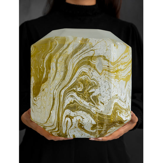 Electra glass vase with yellow and white swirling pattern, handcrafted decorative vase for luxury home décor
