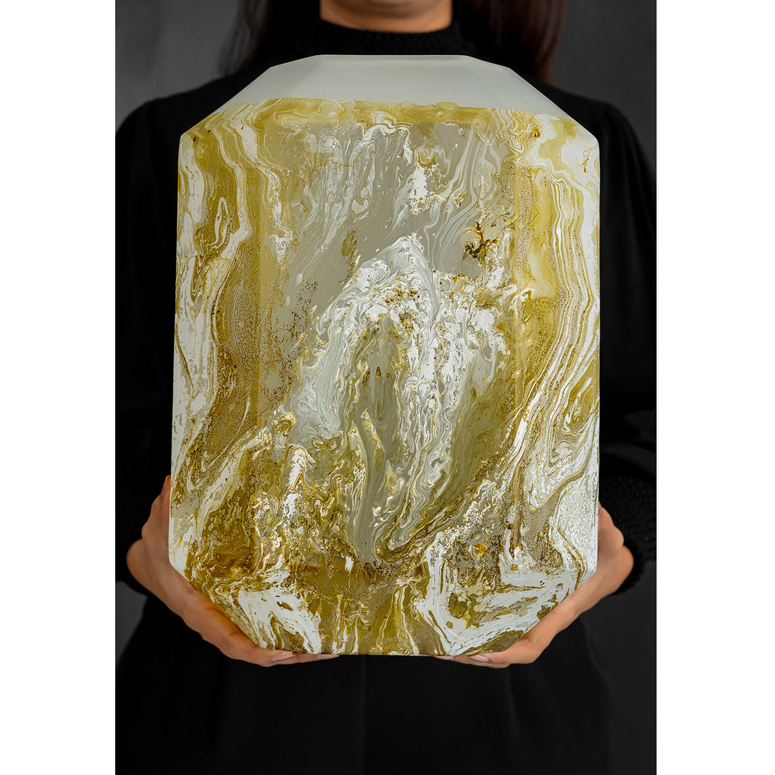 Electra glass vase with yellow and white swirling pattern, handcrafted decorative vase for luxury home décor