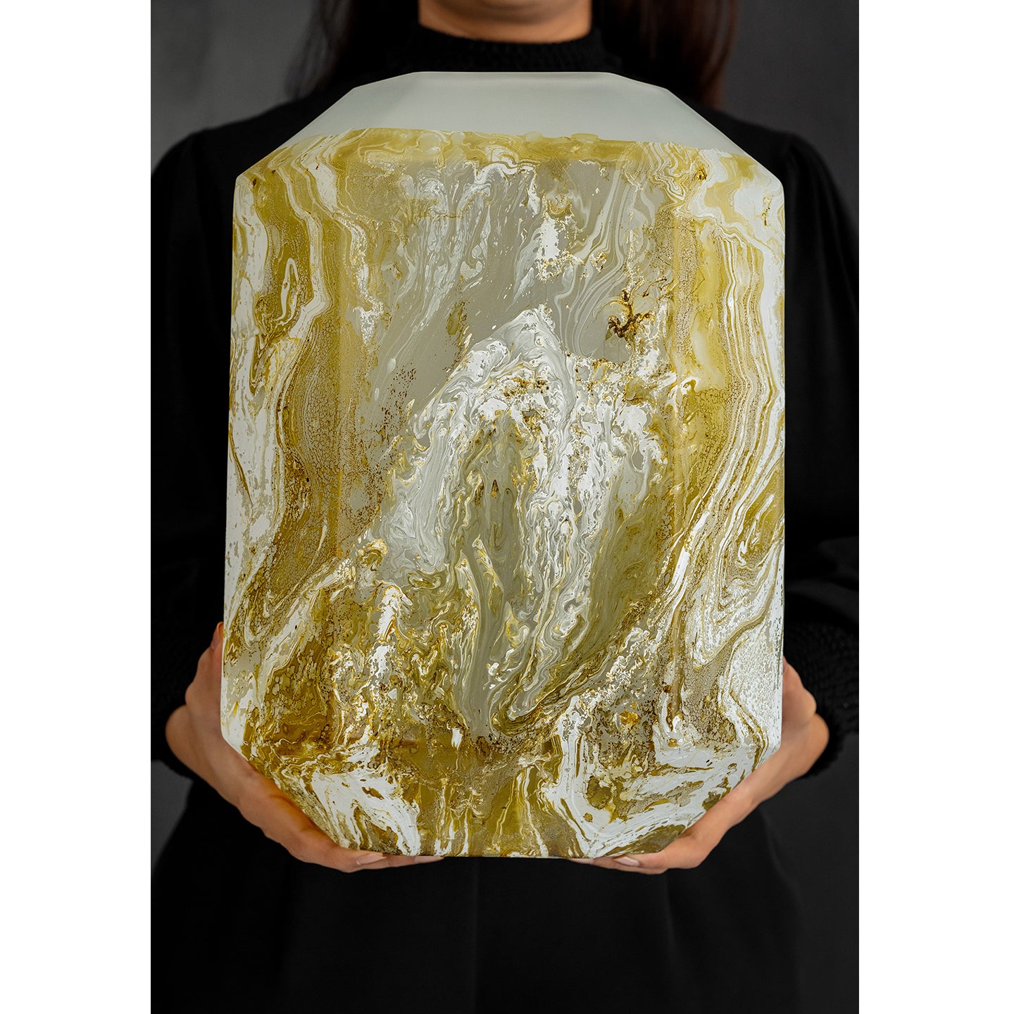 Electra glass vase with yellow and white swirling pattern, handcrafted decorative vase for luxury home décor
