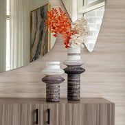 Ember brown textured glass vase with column shape and distressed finish, decorative vase for modern rustic home décor