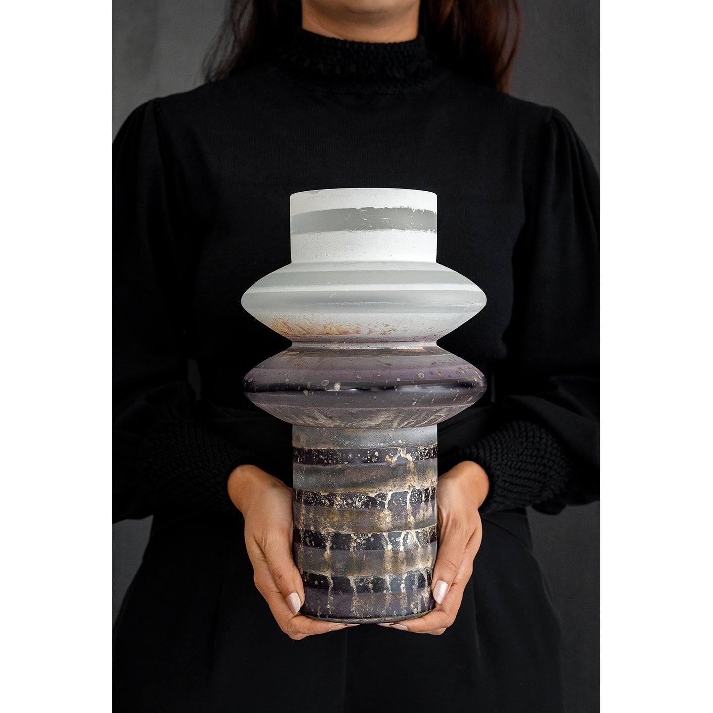 Ember brown textured glass vase with column shape and distressed finish, decorative vase for modern rustic home décor