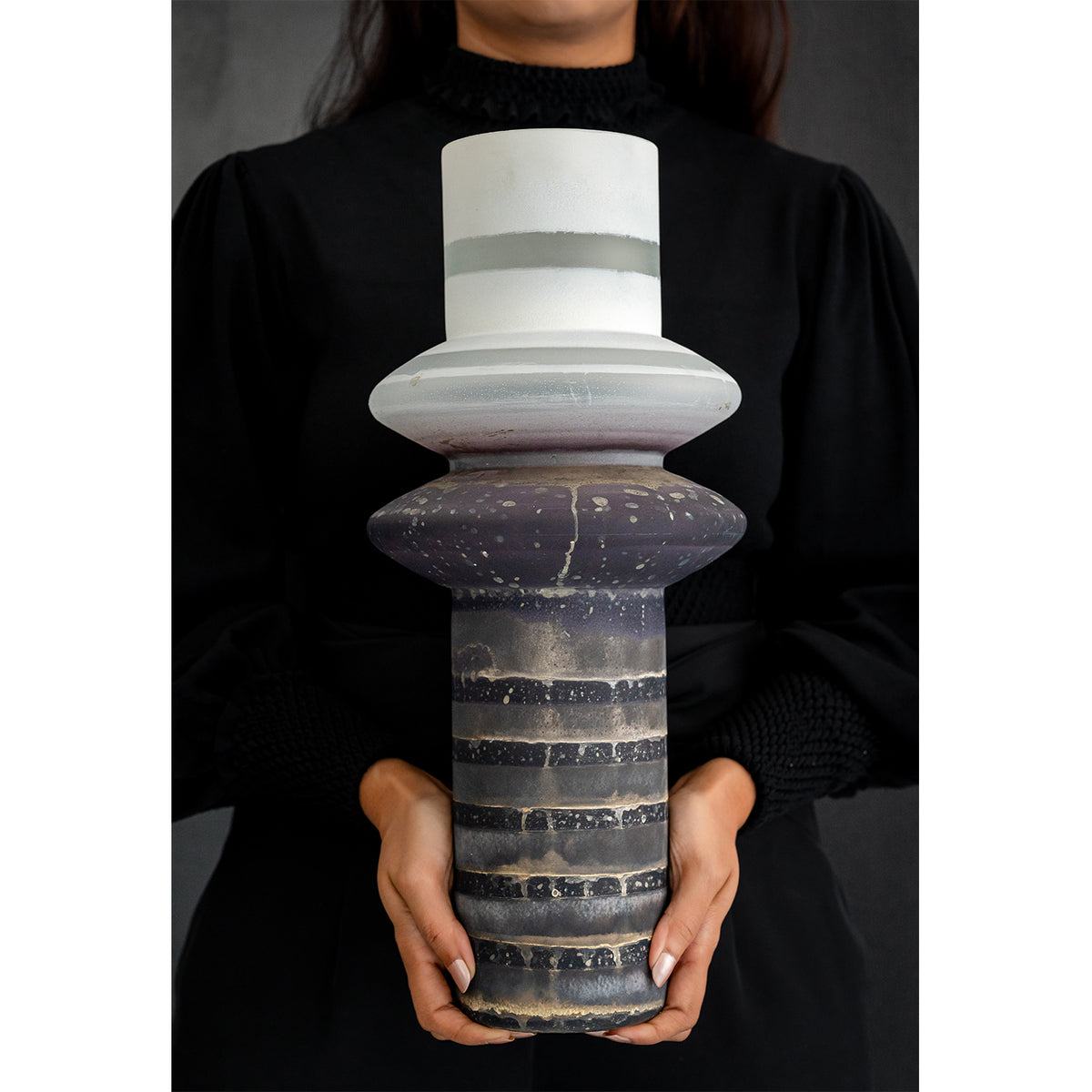 Ember brown textured glass vase with column shape and distressed finish, decorative vase for modern rustic home décor