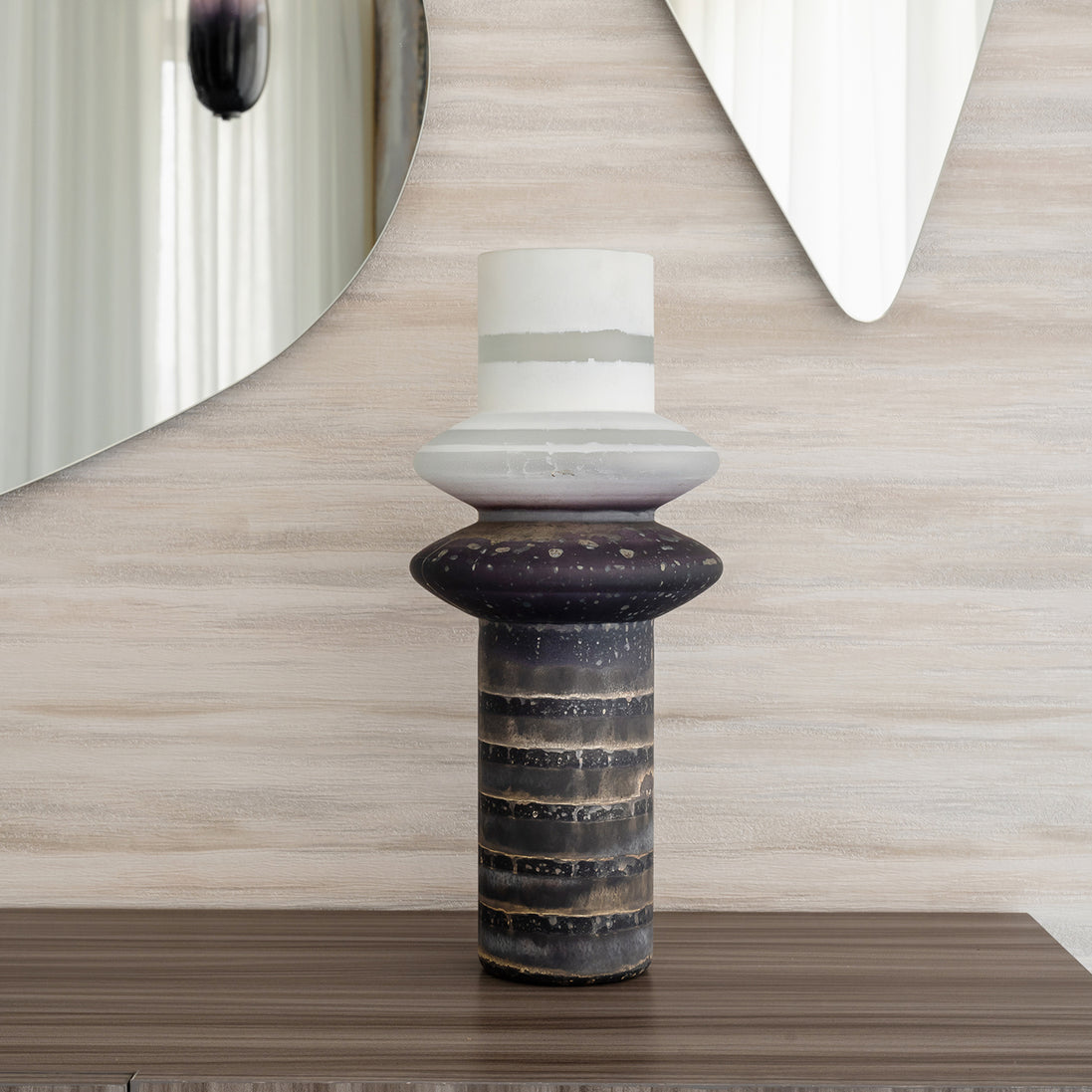 Ember brown textured glass vase with column shape and distressed finish, decorative vase for modern rustic home décor