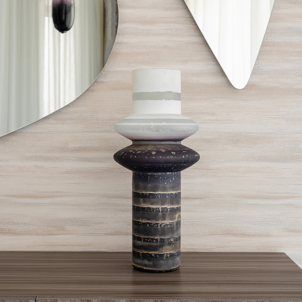 Ember brown textured glass vase with column shape and distressed finish, decorative vase for modern rustic home décor