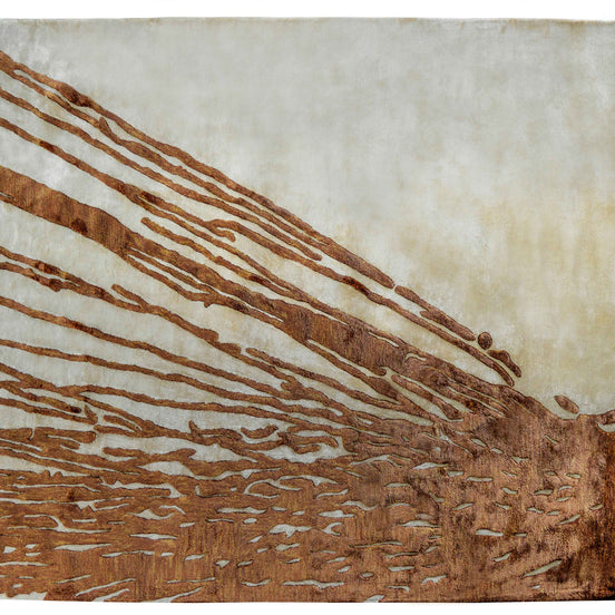 Handmade abstract rug with deep rust tones and a cream base, designed for modern and transitional luxury interiors.