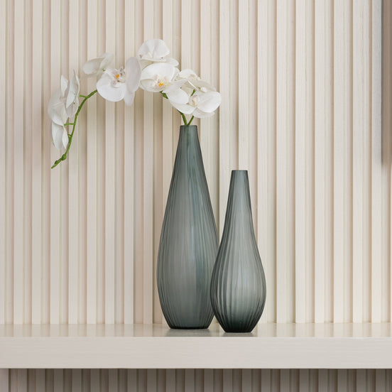 Fino indigo blue glass vase with organic shape and irregular textured finish, decorative vase for modern home décor