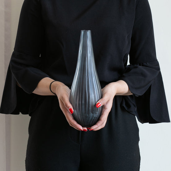 Fino indigo blue glass vase with organic shape and irregular textured finish, decorative vase for modern home décor