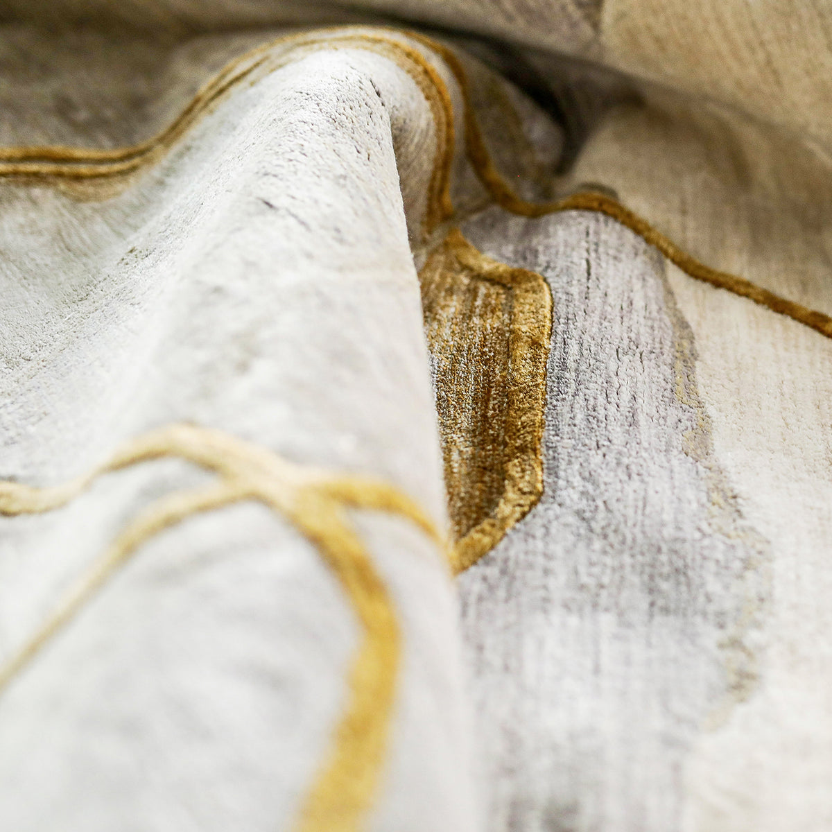 Cream and Gold Hues Handmade Silk Rug with an Abstract Pattern for Modern Interiors. 