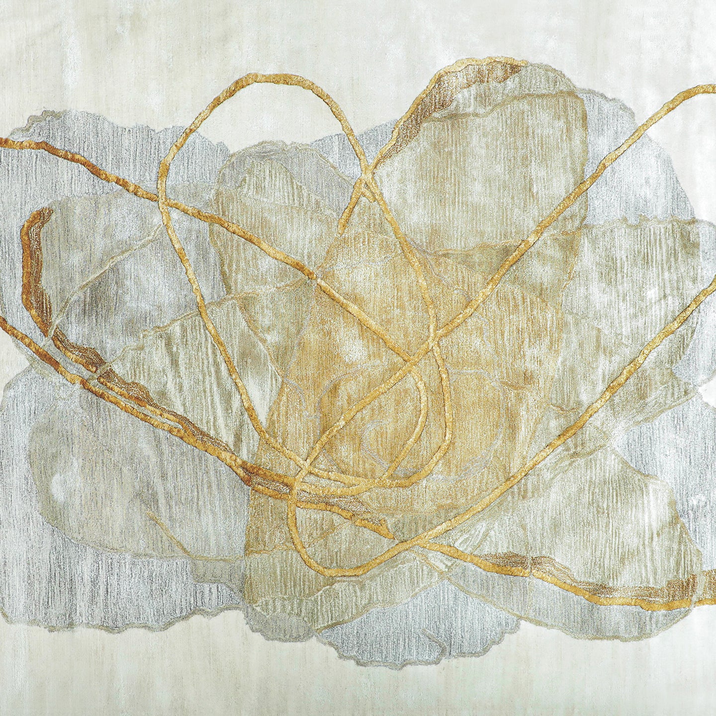 Cream and Gold Hues Handmade Silk Rug with an Abstract Pattern for Modern Interiors. 