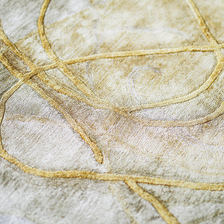 Cream and Gold Hues Handmade Silk Rug with an Abstract Pattern for Modern Interiors. 