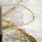 Cream and Gold Hues Handmade Silk Rug with an Abstract Pattern for Modern Interiors. 