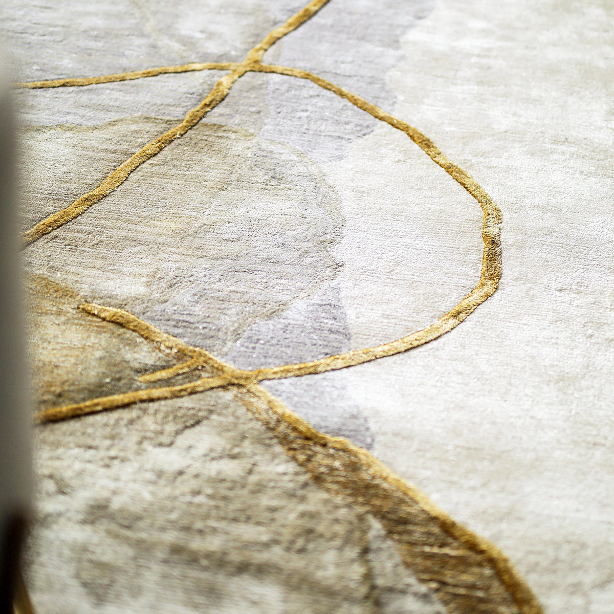 Cream and Gold Hues Handmade Silk Rug with an Abstract Pattern for Modern Interiors. 
