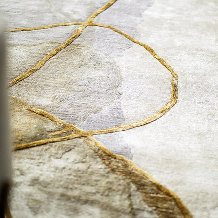 Cream and Gold Hues Handmade Silk Rug with an Abstract Pattern for Modern Interiors. 