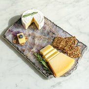 Kristal amethyst stone platter with organic shape and silver edge, luxury natural stone serving platter for elegant entertaining and décor