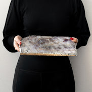 Kristal amethyst stone platter with organic shape and silver edge, luxury natural stone serving platter for elegant entertaining and décor