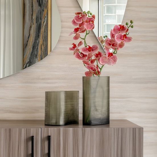 Lumina dark grey ribbed glass vase with rounded column shape, modern decorative vase for luxury home décor