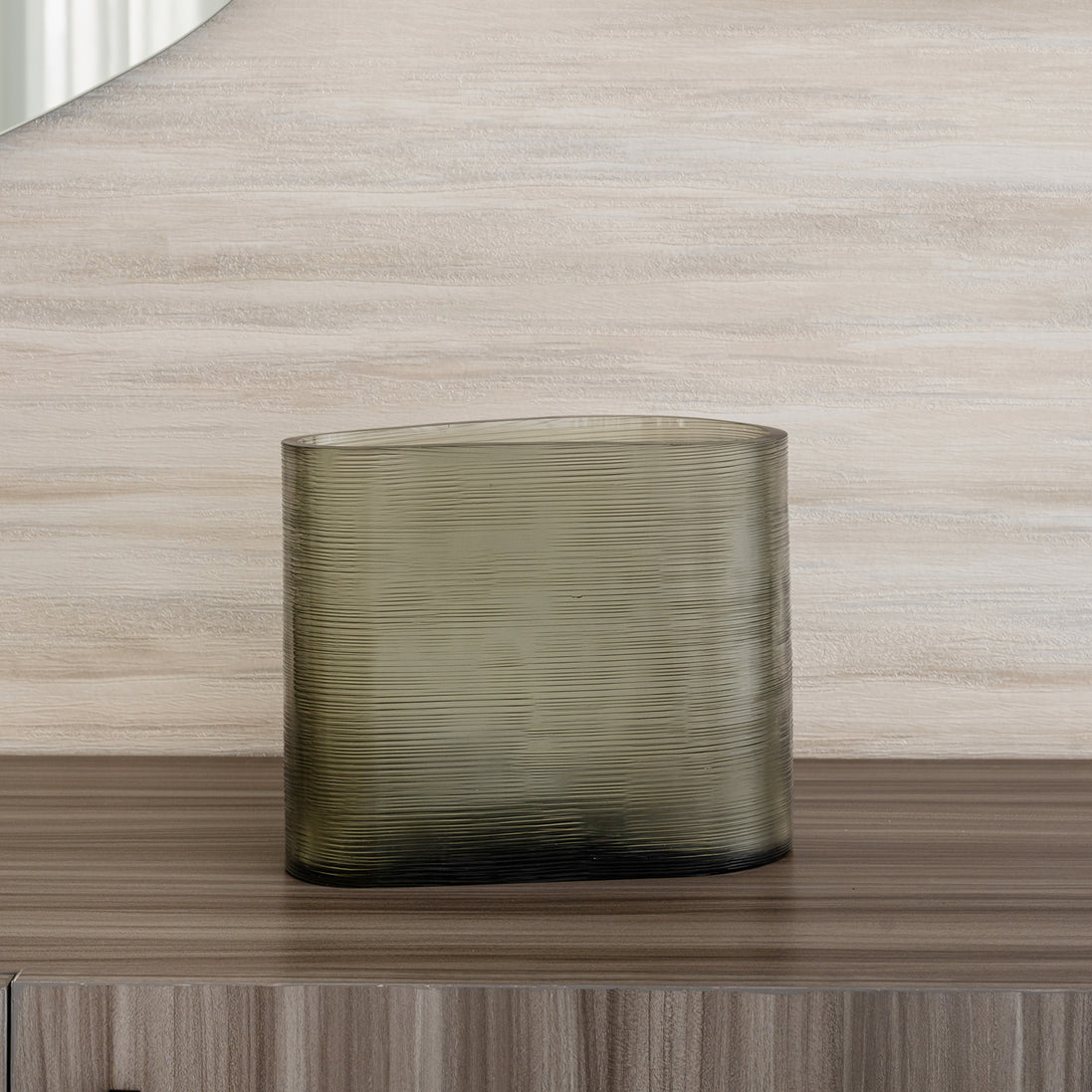 Lumina dark grey ribbed glass vase with rounded column shape, modern decorative vase for luxury home décor